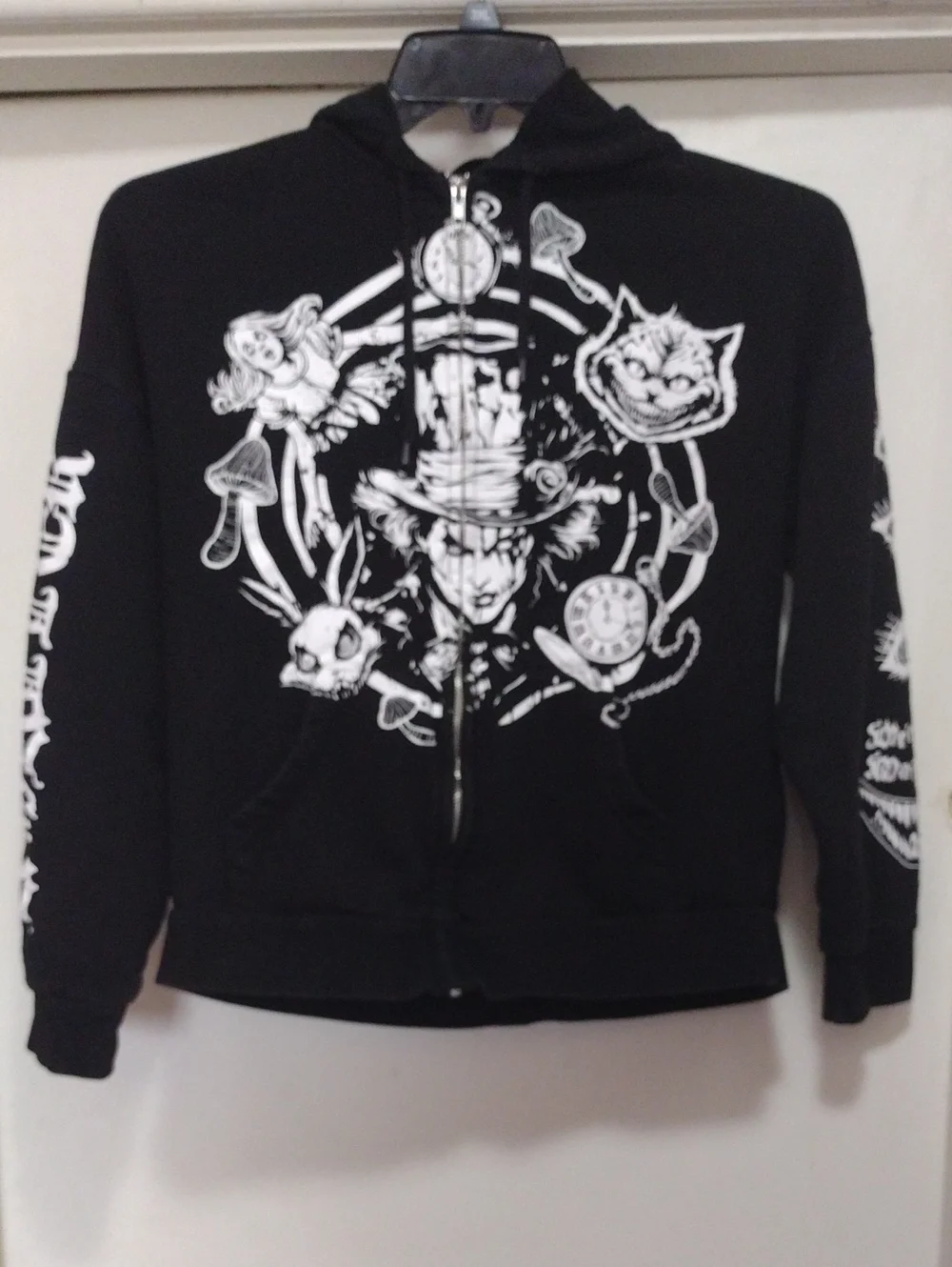 Gothic Alice In Wonderland Black Zip Up Hoodie